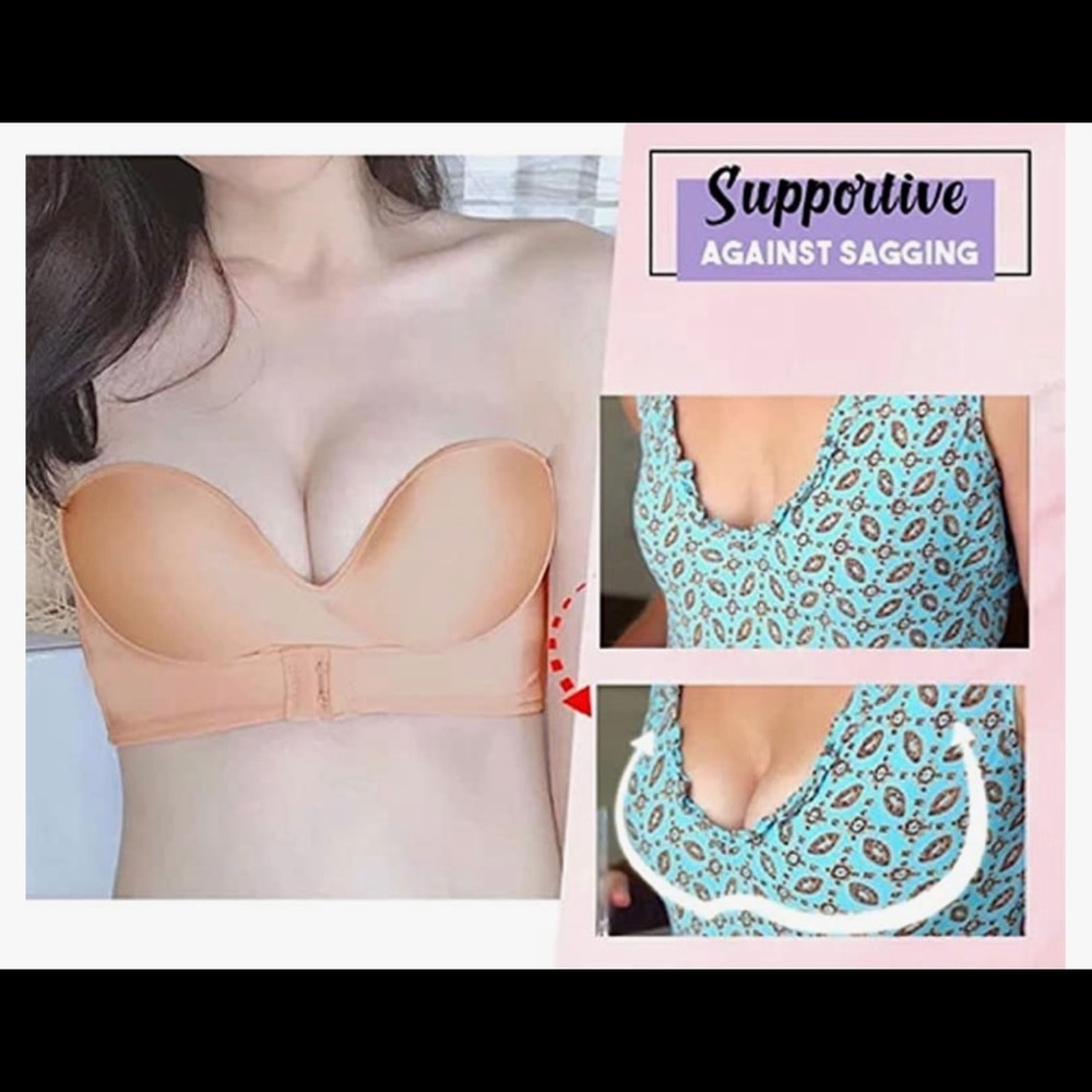 Two strapless boost bras, 1 black & 1 tan, Sz 36D